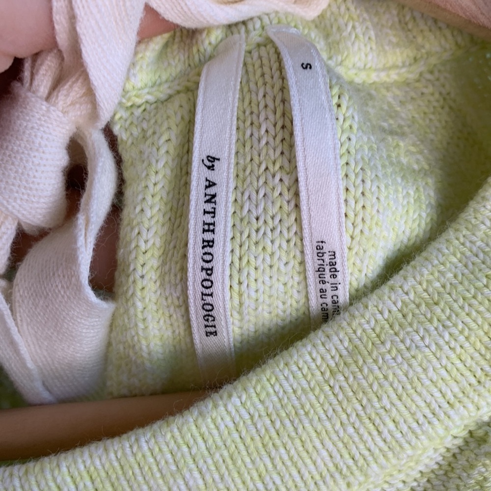 Anthropologie Emily Puff-Sleeved Knit Tie Back Neon Green Sweater sz S - Picture 8 of 9